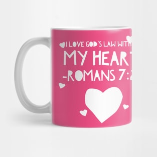 Romans 7:22 Bible Verse With Hearts Mug